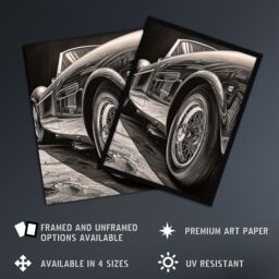 Artery8 Sleek & Sporty Hyper Realistic Graphite Drawing Sports Car Spoke Wheels Gift For Him Large Wall Art Poster Print Thick Paper 18X24 Inch - thumbnail 2