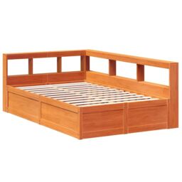 Berkfield Home Bookcase Bed without Mattress Wax Brown 140x190cm Solid Wood Pine - Size: 140x190 cm - thumbnail 3