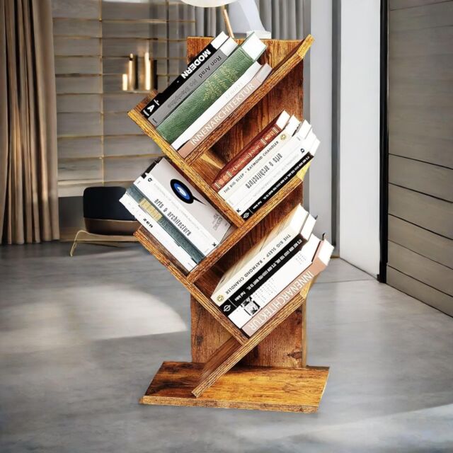 Rafaelo Mobilia 4 Tree Book Shelf Free-Standing Industrial Rustic Brown - image 1