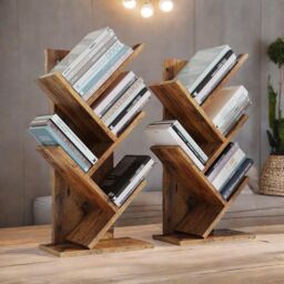 Rafaelo Mobilia 4 Tree Book Shelf Free-Standing Industrial Rustic Brown - thumbnail 3
