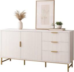 FURNITURE ONE Modern Sideboard, Storage Cabinet with 3 Drawers & 2 Doors in Natural White - Size: 1 Pack - thumbnail 5