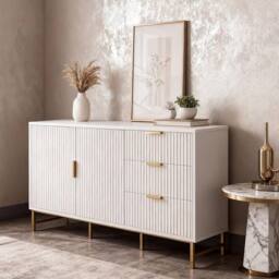 FURNITURE ONE Modern Sideboard, Storage Cabinet with 3 Drawers & 2 Doors in Natural White - Size: 1 Pack - thumbnail 3