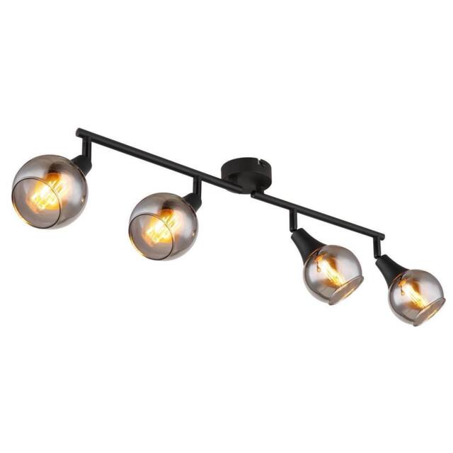 Netlighting Glyptar Ceiling Spotlight Bar Matt Black Smoke Glass Shade 4x E14 - image 1