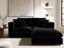 Solace+Co Asher 3 Seater Sofa with Footstool - Black Velvet - thumbnail 2