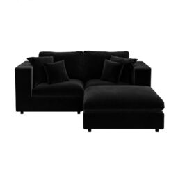 Solace+Co Asher 3 Seater Sofa with Footstool - Black Velvet - thumbnail 5