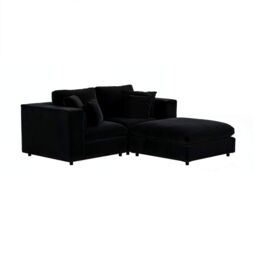 Solace+Co Asher 3 Seater Sofa with Footstool - Black Velvet - thumbnail 4