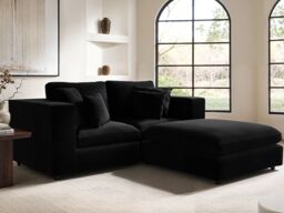 Solace+Co Asher 3 Seater Sofa with Footstool - Black Velvet - thumbnail 1