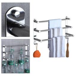Nordara Stainless Steel Wall Mounted 3 Tier Towel Rail Chrome Bathroom in Silver - thumbnail 4