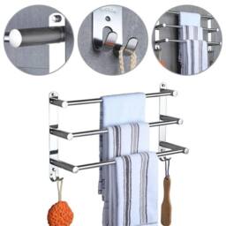 Nordara Stainless Steel Wall Mounted 3 Tier Towel Rail Chrome Bathroom in Silver