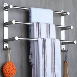 Nordara Stainless Steel Wall Mounted 3 Tier Towel Rail Chrome Bathroom in Silver - thumbnail 2