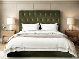 Flair Marley Buttoned Headboard Ottoman Bed Green Velvet - Size: Double - thumbnail 3