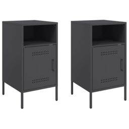 Berkfield Home Bedside Cabinets 2 pcs Black 36x39x68 cm Steel - Size: 36 x 39 x 68 cm - thumbnail 2