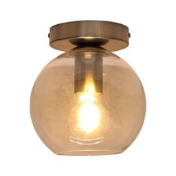 First Choice Lighting Set of 2 Barnum - Glass Globe Satin Nickel Ceiling Light Fittings in Clear - thumbnail 3