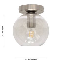 First Choice Lighting Set of 2 Barnum - Glass Globe Satin Nickel Ceiling Light Fittings in Clear - thumbnail 6