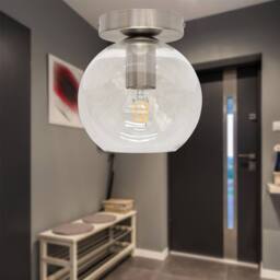 First Choice Lighting Set of 2 Barnum - Glass Globe Satin Nickel Ceiling Light Fittings in Clear - thumbnail 4
