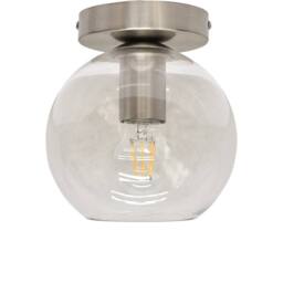 First Choice Lighting Set of 2 Barnum - Glass Globe Satin Nickel Ceiling Light Fittings in Clear - thumbnail 2