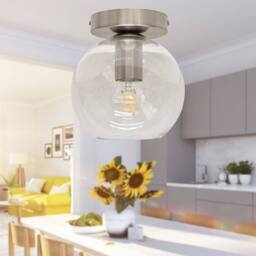 First Choice Lighting Set of 2 Barnum - Glass Globe Satin Nickel Ceiling Light Fittings in Clear - thumbnail 5