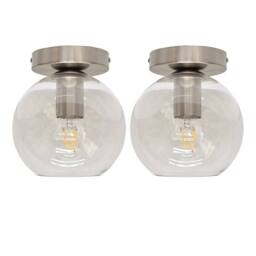 First Choice Lighting Set of 2 Barnum - Glass Globe Satin Nickel Ceiling Light Fittings in Clear - thumbnail 1