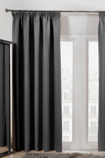 OHS Pair of Eyelet OR Pencil Pleat Blackout Curtains Thermal Ready Made in Charcoal - Size: 228 cm width x 228 cm drop - image 1