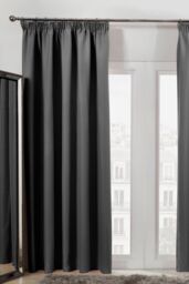 OHS Pair of Eyelet OR Pencil Pleat Blackout Curtains Thermal Ready Made in Charcoal - Size: 228 cm width x 228 cm drop