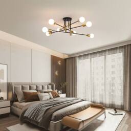 NIVOR 8-Lights Sputnik Chandelier, Black Gold Semi Flush Ceiling Light E27 in Metallic Gold - thumbnail 4