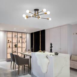 NIVOR 8-Lights Sputnik Chandelier, Black Gold Semi Flush Ceiling Light E27 in Metallic Gold - thumbnail 5