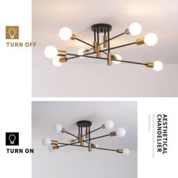 NIVOR 8-Lights Sputnik Chandelier, Black Gold Semi Flush Ceiling Light E27 in Metallic Gold - thumbnail 3