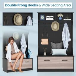 KORVIXA 3-in-1 Freestanding Hall Coat Rack Stand in Black - Size: 100 cm - thumbnail 4