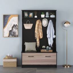 KORVIXA 3-in-1 Freestanding Hall Coat Rack Stand in Black - Size: 100 cm - thumbnail 3
