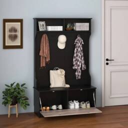 KORVIXA 3-in-1 Freestanding Hall Coat Rack Stand in Black - Size: 100 cm - thumbnail 1