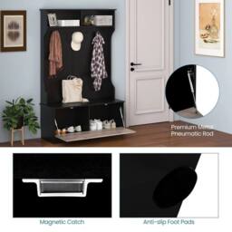 KORVIXA 3-in-1 Freestanding Hall Coat Rack Stand in Black - Size: 100 cm - thumbnail 5