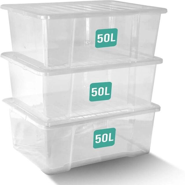Havendro 50L set of 4 Heavy Duty Clear Plastic Storage Boxes with Lids - image 1