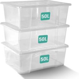 Havendro 50L set of 4 Heavy Duty Clear Plastic Storage Boxes with Lids - thumbnail 1