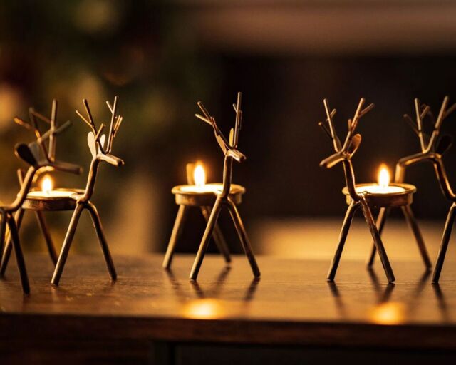 Marco Paul Set of 6 Metal Reindeer Tealight Candle Holders with Tealights Rustic Decor in Brown - image 1