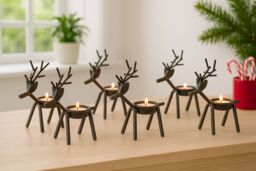 Marco Paul Set of 6 Metal Reindeer Tealight Candle Holders with Tealights Rustic Decor in Brown - thumbnail 8