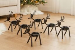 Marco Paul Set of 6 Metal Reindeer Tealight Candle Holders with Tealights Rustic Decor in Brown - thumbnail 7