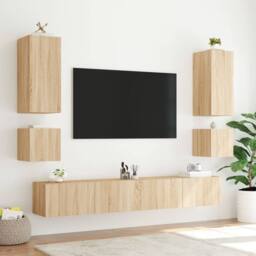 Berkfield Home TV Wall Cabinet with LED Lights Sonoma Oak 40.5x35x40 cm in Light Brown - thumbnail 6