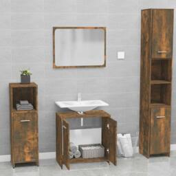 Berkfield Home Bathroom Furniture Set Smoked Oak Engineered Wood in Brown - thumbnail 3