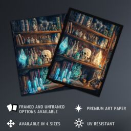 Artery8 Alchemist Bookshelf Skull Magic Crystals Potions Framed Art Print - Size: A4 - thumbnail 2