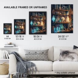 Artery8 Alchemist Bookshelf Skull Magic Crystals Potions Framed Art Print - Size: A4 - thumbnail 3