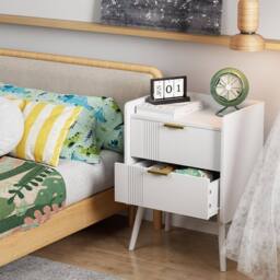Huhote Bedside Table Cabinet Bed Side End Table with 2 Drawers Wooden Legs in White - thumbnail 3