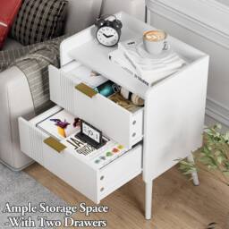 Huhote Bedside Table Cabinet Bed Side End Table with 2 Drawers Wooden Legs in White - thumbnail 4
