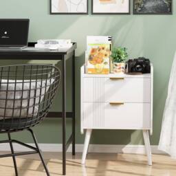 Huhote Bedside Table Cabinet Bed Side End Table with 2 Drawers Wooden Legs in White - thumbnail 7