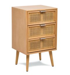 Nordlys Scandinavian Wooden 3-Drawer Wicker Cane Dresser in Brown