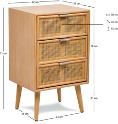 Nordlys Scandinavian Wooden 3-Drawer Wicker Cane Dresser in Brown - thumbnail 5