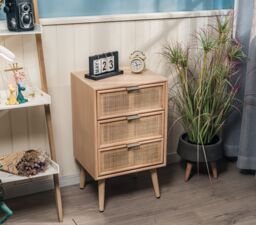 Nordlys Scandinavian Wooden 3-Drawer Wicker Cane Dresser in Brown - thumbnail 4