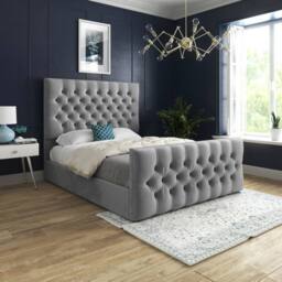 Casani Portmeirion Upholstered Grey Soft Velvet Designer Bed Frame - Size: Small Single - thumbnail 2