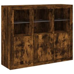 Berkfield Home Sideboards with LED Lights 3 pcs Smoked Oak Engineered Wood in Brown - thumbnail 5