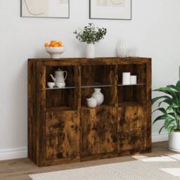 Berkfield Home Sideboards with LED Lights 3 pcs Smoked Oak Engineered Wood in Brown - thumbnail 4