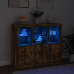 Berkfield Home Sideboards with LED Lights 3 pcs Smoked Oak Engineered Wood in Brown - thumbnail 3